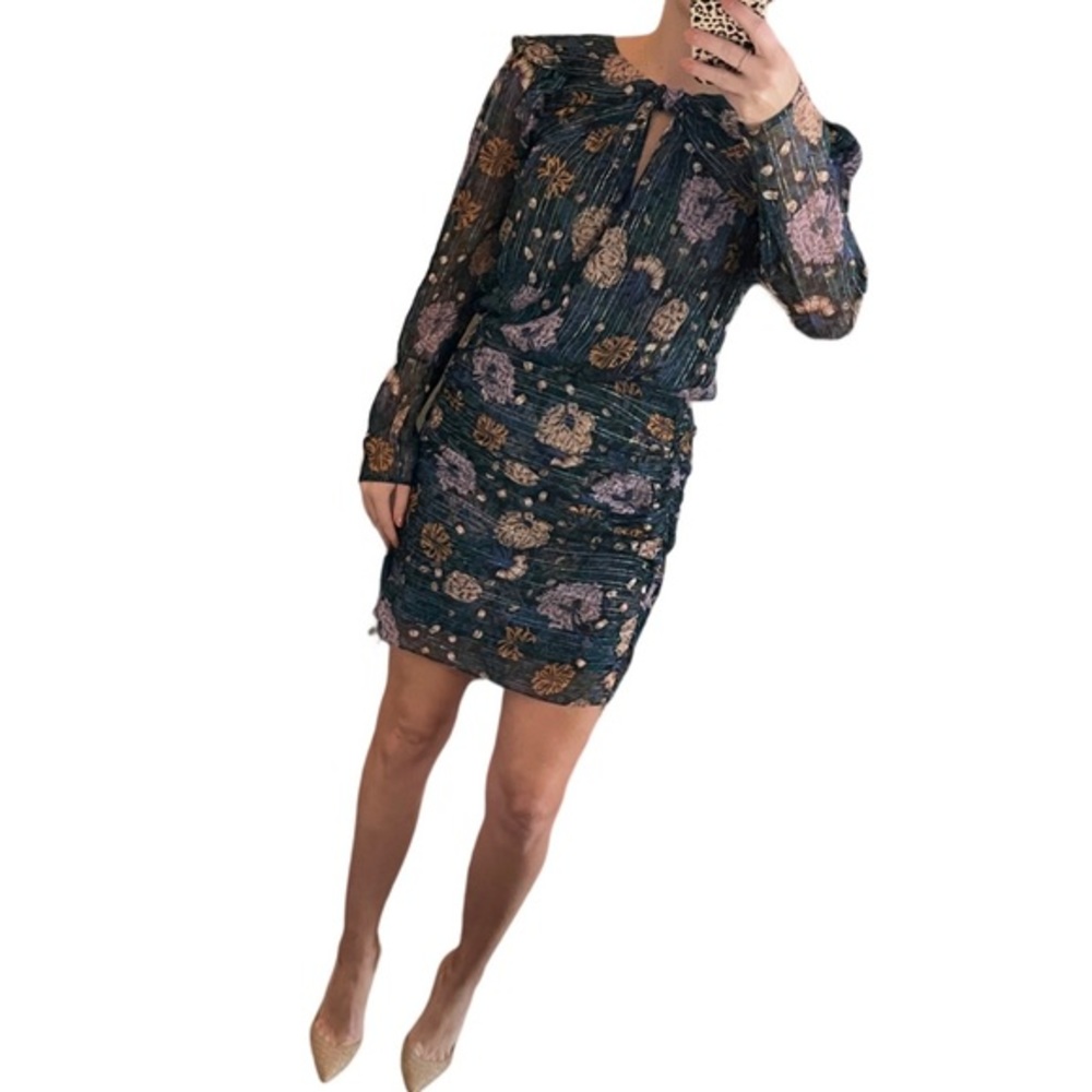 VERONICA BEARD Peppa Floral Metallic Black-Multi Silk Mini-Dress(size 10)